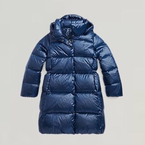 Ralph Lauren Girls Water-Repellent Down Long Coat, Large (12-14), Blue